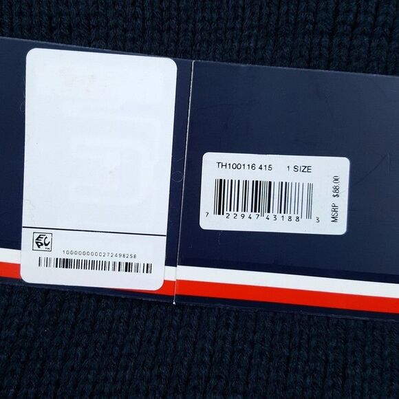 TOMMY HILFIGER Mens Navy Red Beanie Hat Gloves Scarf 3-Piece Set Flag Logo $88 - Picture 3 of 5